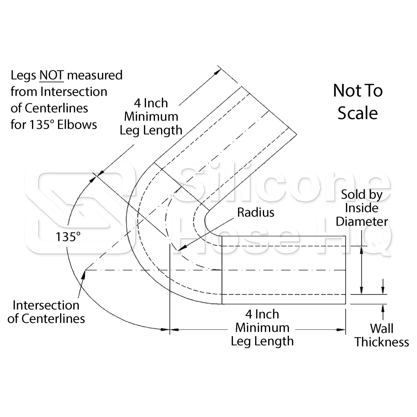 Silicone Hose, 2" I.D. 135 degree Elbow, 4" Legs