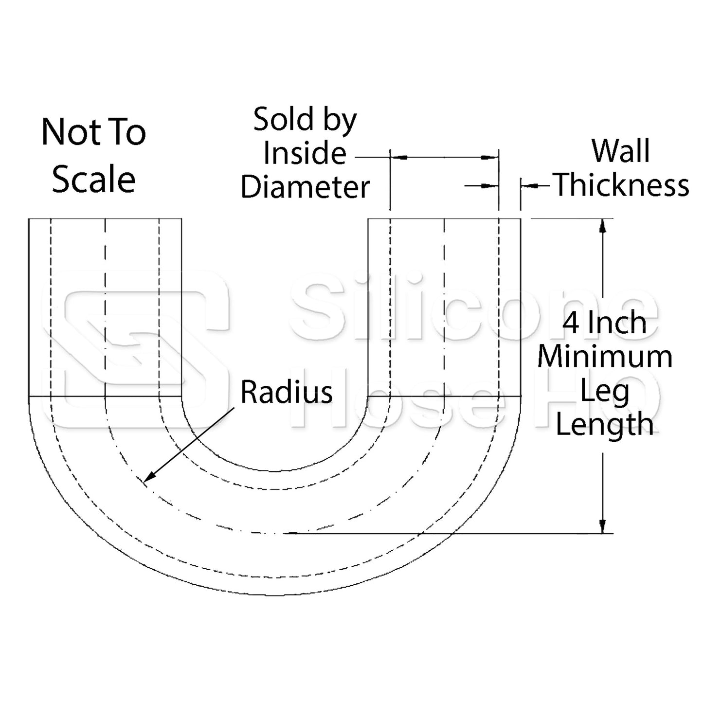Silicone Hose, 1/2" I.D. 180 degree Elbow, 4" Legs